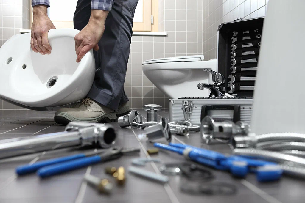 Plumbing tools prepared for a bathroom repair in Leesburg