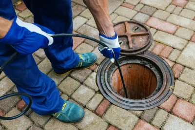 Plumber cleaning an outdoor sewer drain in Leesburg
