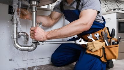 Technician using electronic equipment to detect a plumbing leak in Leesburg